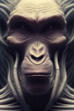 running ape, full body, 8k, with hairs, finely detailed, photo realistic, HR Giger style