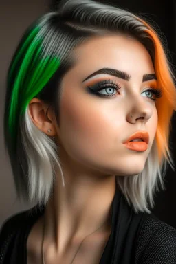 A very beautiful girl looking to the side and wearing sharp eyeliner with medium-length colored hair