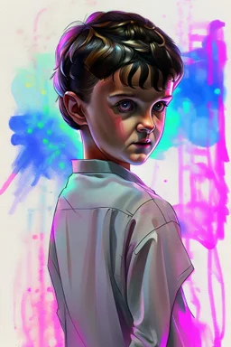 Waterbrush stranger things eleven with short hair painting