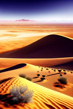 Dry desert, dunes in background , vultures circling, heat, sun, drawing