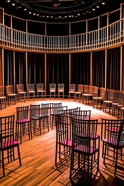 Theater for performing plays with chairs with movement between the chairs