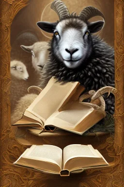 one black sheep reads a book on other site white sheep herd sleep