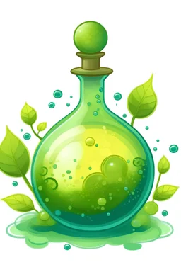 Potion bubble with water, green leaves, lemon slice