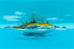 A cyan winter island with oil painted by Andy Warhol