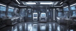 futuristic, laboratory, on the spaceship, hyperrealistic 16k, 3d rendering, expressively detailed, dynamic light, dark,