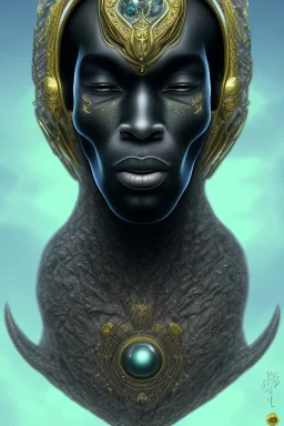 black male African alien, cracks in the head, wicked, Asian eyes, crown, blood, 8k, finely detailed, photo realistic, Boris Vallejo style turquoise skull head gold dragon space alien rain skeleton gold tooth silver helmet silver space suit spaceships