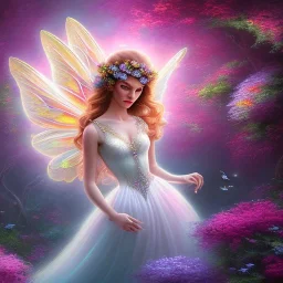 beautiful fairy inside a flowery dreamscape, soft pastel colors, soft lightning