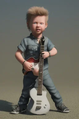 James hetfield toddler, full body, playing guitar, metal wear, bokeh,hyper realistic