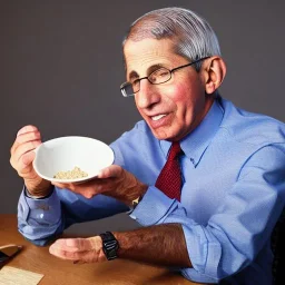 dr. Anthony fauci eating a bowl of Spike protein