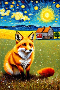 The Fox Guarding the Henhouse' uses symbolism in a proper Fibonacci perspective, highlighting its nonsensical nature against a Van Gogh sky with a noon sun beaming Klimt-like artwork upon the land.