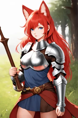 Teenaged Female Red haired kitsune paladin/bard