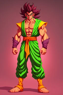 Full Body, Male Tiefling, monk, body shape as Broly, boxer pose, goku colour theme, HD