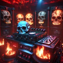 DJ of the damnded, insanely detailed DJ booth in hell, MID set, speakers and equipment made of bone, anatomically correct, add more skulls in th audience, photorealism, vray, 8k 3d https://stablecog.com/generate?o=a67b60e0-edd2-418d-9744-d1d585055d7fv https://stablecog.com/generate?o=93026b00-ac6b-436a-bc57-6aa04073d4a9