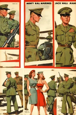 Original pin-up pages by Jack Sparling from various issues of Monty Hall of the U.S. Marines, published by Toby Press, 1951-53.