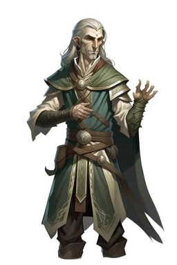 middle aged high elf ranger wearing medieval clothes with hands by his side