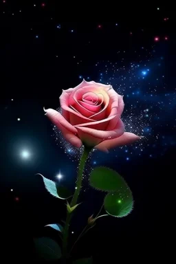 delicate rose, night, bright stars, shine magic