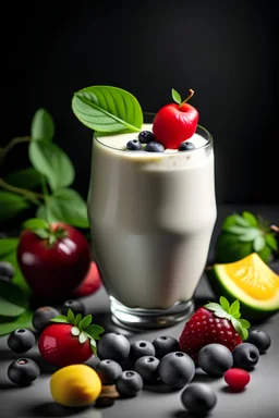 A picture of a creamy smoothie made with fresh fruit and plant-based milk.