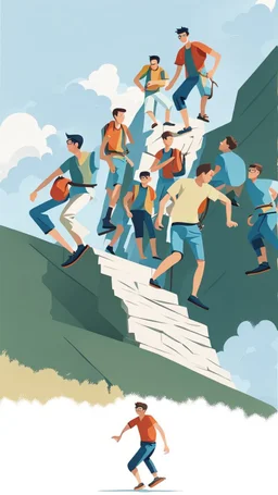 Climbing a group of young men. like an illustrator poster