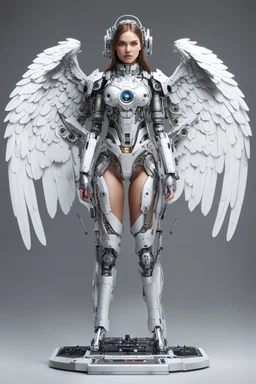 Front view Fullbody gorgeous Realistic Photography beautiful super model Russian as playing Dj player cyborg mechanical electrical realistic beautiful Angel woman hyper detailed, sci-fi concept art