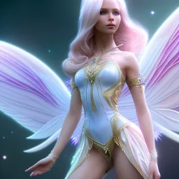 beautiful fairy very etheric, nice smiling, long blond hair, magic glamour pink make up, delicate colors, complete vision of very transparent and big wings, beautiful glamour transparent dress, ultra sharp focus, 8k, unreal engine 5, extremely sharp detail, light effect, soft light atmosphere, smooth, full of details, face in front, complete vision of face and hair and of the body