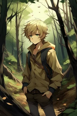 Dirty Blonde Anime Boy in the woods