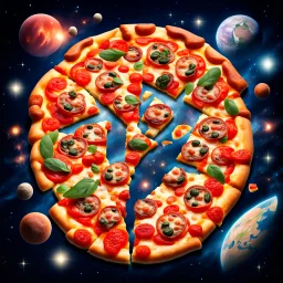 A pizza in outer space with continents