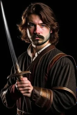 young european brown hair adult royal guard swordsman with rapier