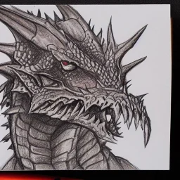 ugly dragon, red, spiky, ultra realistic pencil drawing