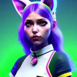 waitress teenager, latin, cat ears latex headband, rounded face, punk short hair, light makeup, shirt, vibrant color, highly detailed, gradient background, concept art, smooth, 16 bit, unreal engine 5, god rays, ray tracing, RTX, lumen lighting, ultra detail, volumetric lighting, 3d, finely drawn, high definition, high resolution.