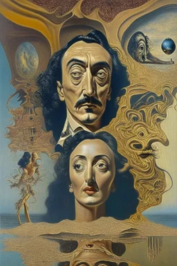 Artwork entitled "The Secret" depicts Salvador Dali's self-portrait living the woman he hated and developing compassion; surrealism; award-winning, intricate, insanely detailed, elegant