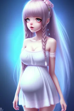 girl, cute, beautiful, pregnant, dress, long hair, anime