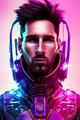 lionel messi style cyberpunk, purple tones, high lighting