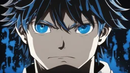 Satoru Gojo black background bright blue eyes