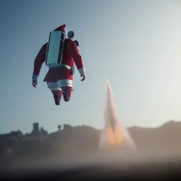 Jet pack, roketle uçan noel baba, octane render, 8k, --ar 1:1