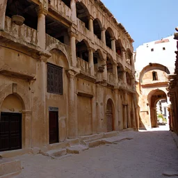 in an dark underground city with pueblo, greek, and islamic architecture