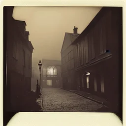 Dark street creepy fog colours strong texture artistic polaroid volumetric light nightmare Yves Tanguy