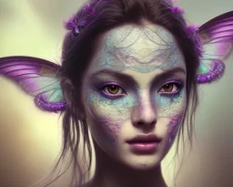 Beautiful mystical butterfly portrait, dark fantasy, romanticism, acrylic paint, chinese painting, magazine, highly detailed, ethereal, otherworldly, backlighting, rays of shimmering light, persian empire, artstation, silver, purple, black, teal, aqua, yellow, olive, vibrant, intricate,