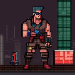 A pixel art cyberpunk version of the best football predictor master pundit master nerdy red battle hardy soldier