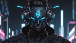 A man wears a black glass Cyberpunk Mask and Chinese clothes , black and blue color, solo leveling shadow drawing style, neon, intricate details, highly detailed, high details, detailed portrait, masterpiece,ultra detailed, ultra quality