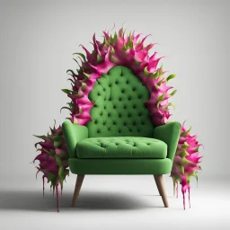 An armchair in the colors of dragon fruit with green on a light background to remove