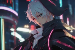 alastor in 8k realistic anime artstyle, neon effect, hazbin hotel them, close picture, rain, fantasy world, intricate details, highly detailed, high details, detailed portrait, masterpiece,ultra detailed, ultra quality