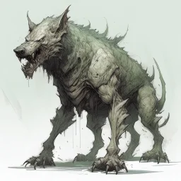 A terrible creature with a wolf's head and a human body