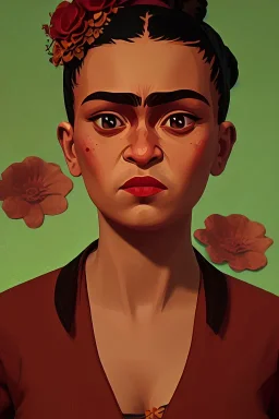 Portrait of a Baby Frida Kahlo ,rusted metal and flowers, rust, blender 3d , textured, beautiful perfect angry baby face, soft factions, highly detailed By Disney