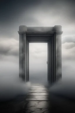 The door to another dimension surrounded with clouds and gray fogs
