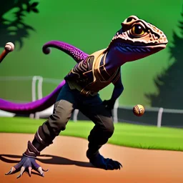 Lizard playing baseball game