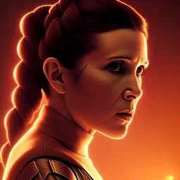 Actress , sci-fi, cyberpunk , carrie fisher , golden hour, circuitry