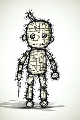 vector voodoo doll pencil effect, very sad and scary, very damaged head