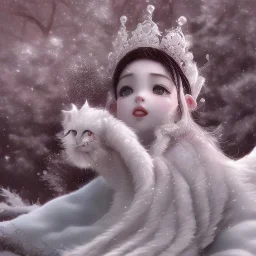 smooth hyper realistic, beautiful Japanese snow flower in crown, pale colors, dark cosmos background, cat еye, extremely sharp detail, finely tuned detail, ultra high definition, 8 k, unreal engine 5, ultra sharp focus, accurate sword wings, positive smile, lot of details, fit within portrait, Ambiance winter, perfect composition, perfect hair, perfect hands, finger up gestures