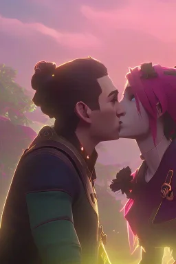 kissing humans, flowers, gold, gems, blonde girl, cinematic