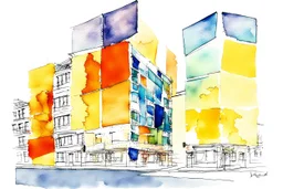 watercolor and ink, tint leaks, whimsical arafed nonsense, patchwork vibe, (((side view))) two arafed glass interlock liminal space swooshing in a sunny whimsical downtown, double negative, with extreme body action and with (((oversize head))), sharp color contrasts, amazing shadows, minimal cozy, warm palette, bright bold warm summer colors with yellow orange black colors, color leak, heavily distorted views, amazing parallels, extreme urban decay